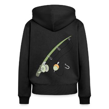 Angel Angler angeln Rute Angelrute - Frauen Premium Bio Zip Hoodie - Schwarz - Hinten - Julia (174cm)