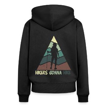 Wandern Wanderung Berg Spazieren Wanderschuhe - Frauen Premium Bio Zip Hoodie - Schwarz - Hinten - Julia (174cm)