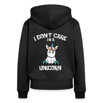 Einhorn Shirt i dont care im a unicorn - Frauen Premium Bio Zip Hoodie - Schwarz - Hinten - Julia (174cm)