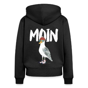 MÖWE MOIN NORDSEE - Frauen Premium Bio Zip Hoodie - Schwarz - Hinten - Julia (174cm)