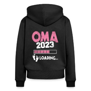 Grand-mère à venir 2023 Chargement de la progéniture Grand-mère - Sweat à capuche zippé Premium bio Femme - noir - Dos - Julia (174cm)