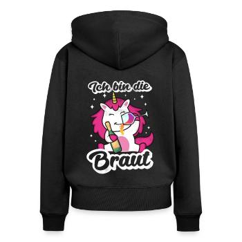 Braut Einhorn JGA Hochzeit Junggesellenabschied - Frauen Premium Bio Zip Hoodie - Schwarz - Hinten - Julia (174cm)