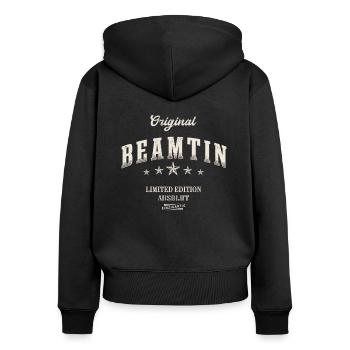 Beamtin Limited Edition - Frauen Premium Bio Zip Hoodie - Schwarz - Hinten - Julia (174cm)