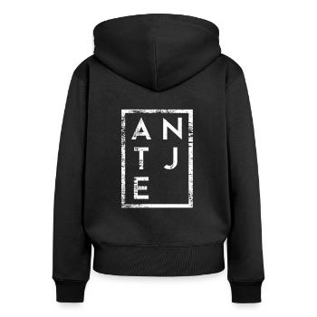 Antje Minimalismus - Frauen Premium Bio Zip Hoodie - Schwarz - Hinten - Julia (174cm)