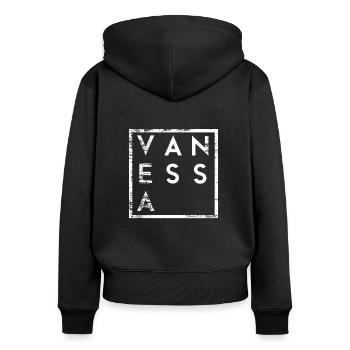 Vanessa Minimalismus - Frauen Premium Bio Zip Hoodie - Schwarz - Hinten - Julia (174cm)