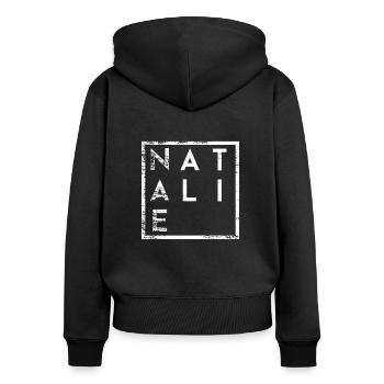 Natalie Minimalismus - Frauen Premium Bio Zip Hoodie - Schwarz - Hinten - Julia (174cm)