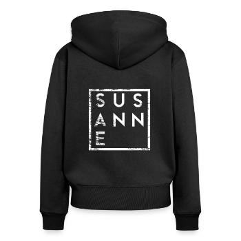 Susanne Minimalismus - Frauen Premium Bio Zip Hoodie - Schwarz - Hinten - Julia (174cm)