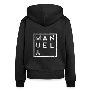 Manuela Minimalismus - Frauen Premium Bio Zip Hoodie - Schwarz - Hinten - Julia (174cm)