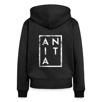 Anita Minimalismus - Frauen Premium Bio Zip Hoodie - Schwarz - Hinten - Julia (174cm)