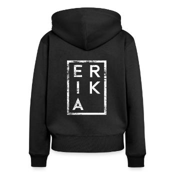 Erika Minimalismus - Frauen Premium Bio Zip Hoodie - Schwarz - Hinten - Julia (174cm)