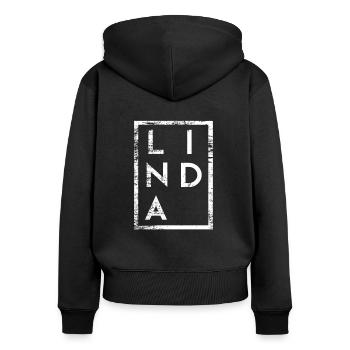Linda Minimalismus - Frauen Premium Bio Zip Hoodie - Schwarz - Hinten - Julia (174cm)