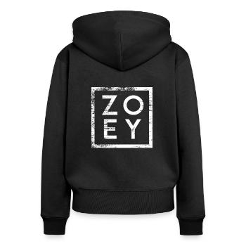 Zoey Minimalismus - Frauen Premium Bio Zip Hoodie - Schwarz - Hinten - Julia (174cm)