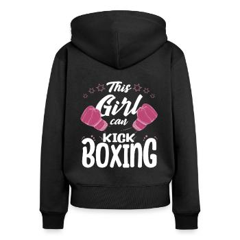 Girl Can Kickboxing Boxing Gloves Gift Idea - Frauen Premium Bio Zip Hoodie - Schwarz - Hinten - Julia (174cm)