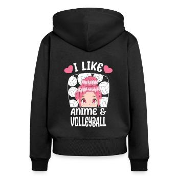 I Like Anime & Volleyball Girls Gift Idea - Frauen Premium Bio Zip Hoodie - Schwarz - Hinten - Julia (174cm)