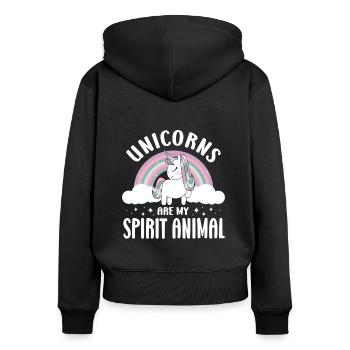 Vintage Rainbow Unicorn & I - Close Buddies Spirit - Women's Premium Organic Zip Hoodie - black - Back - Julia (174cm)