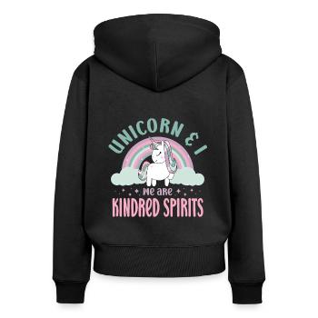 Vintage Rainbow Unicorn & I - sont des esprits apparentés - Sweat à capuche zippé Premium bio Femme - noir - Dos - Julia (174cm)