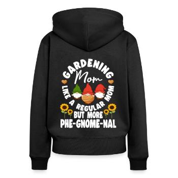 Jardinage Maman Plus Phe-Gnome-Nal Elfe Gnome Lover - Sweat à capuche zippé Premium bio Femme - noir - Dos - Julia (174cm)