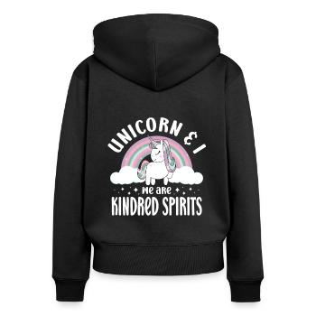 Vintage Rainbow Unicorn & I - Close Buddies Spirit - Sweat à capuche zippé Premium bio Femme - noir - Dos - Julia (174cm)