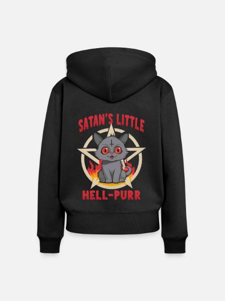 Satans kleine Hölle schnurrt - Frauen Premium Bio Zip Hoodie - Schwarz