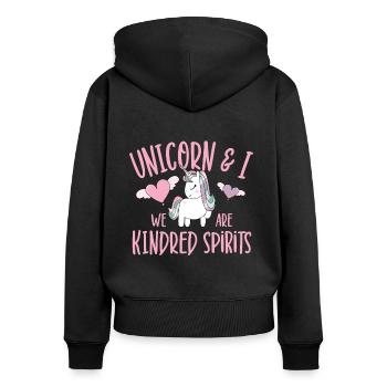 Vintage Rainbow Unicorn & I - sont des esprits apparentés - Sweat à capuche zippé Premium bio Femme - noir - Dos - Julia (174cm)