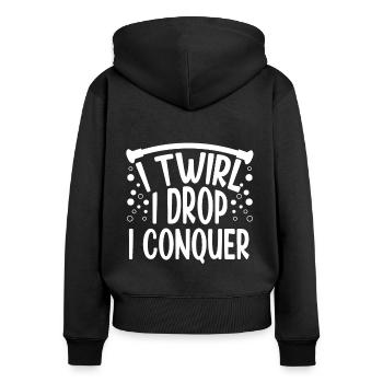 Bâton virevoltant Je virevolte Je laisse tomber Je conquiers - Sweat à capuche zippé Premium bio Femme - noir - Dos - Julia (174cm)
