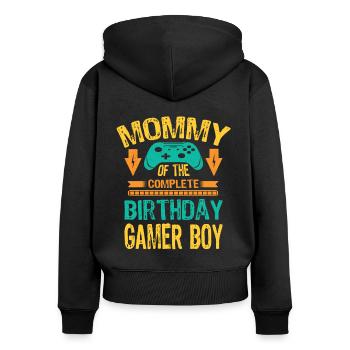 Maman de l’anniversaire Boy Gaming Family Party - Sweat à capuche zippé Premium bio Femme - noir - Dos - Julia (174cm)