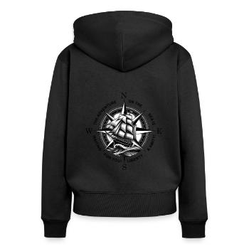 Wind Rose Sailing Captain Boat Compass - Women's Premium Organic Zip Hoodie - black - Back - Julia (174cm)