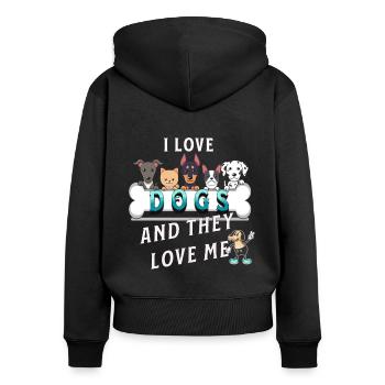 I Love Dog Ich liebe Hunde - Frauen Premium Bio Zip Hoodie - Schwarz - Hinten - Julia (174cm)