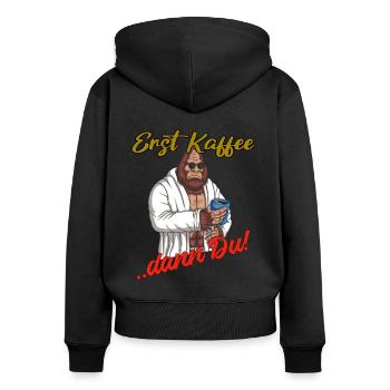 Kaffee dann Du ein Kaffee am morgen muss sein - Frauen Premium Bio Zip Hoodie - Schwarz - Hinten - Julia (174cm)