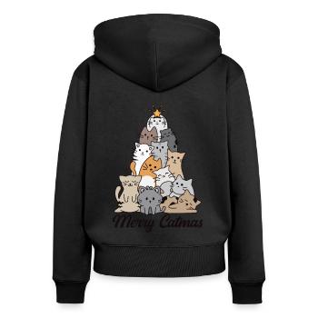Fröhliche Katzen - Frauen Premium Bio Zip Hoodie - Schwarz - Hinten - Julia (174cm)