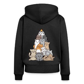 Katze Weihnachtsbaum - Frauen Premium Bio Zip Hoodie - Schwarz - Hinten - Julia (174cm)