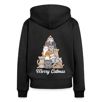 Fröhliche Katzen - Frauen Premium Bio Zip Hoodie - Schwarz - Hinten - Julia (174cm)