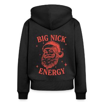 Großer Nick Energie - Frauen Premium Bio Zip Hoodie - Schwarz - Hinten - Julia (174cm)