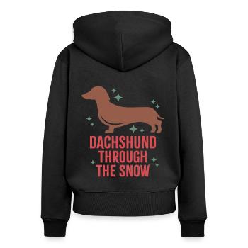 Dackel durch den Schnee - Frauen Premium Bio Zip Hoodie - Schwarz - Hinten - Julia (174cm)