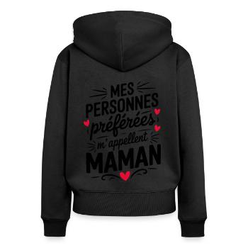 Mes personnes préférées m'appellent Maman - Sweat à capuche zippé Premium bio Femme - noir - Dos - Julia (174cm)