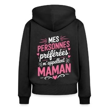 Mes personnes préférées m'appellent Maman - Sweat à capuche zippé Premium bio Femme - noir - Dos - Julia (174cm)