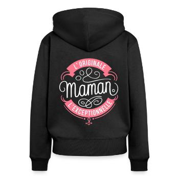 Maman l'Originale l'Exceptionnelle - Sweat à capuche zippé Premium bio Femme - noir - Dos - Julia (174cm)