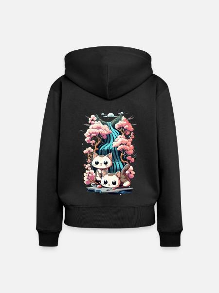 süßes Kawaii Kätzchen Japan - Frauen Premium Bio Zip Hoodie - Schwarz