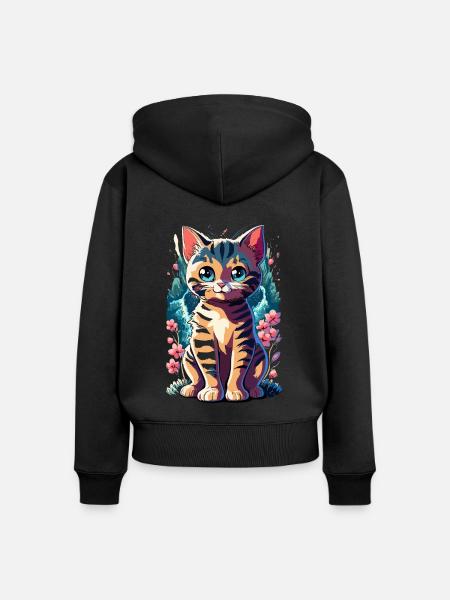 süßes Kawaii Kätzchen Japan - Frauen Premium Bio Zip Hoodie - Schwarz