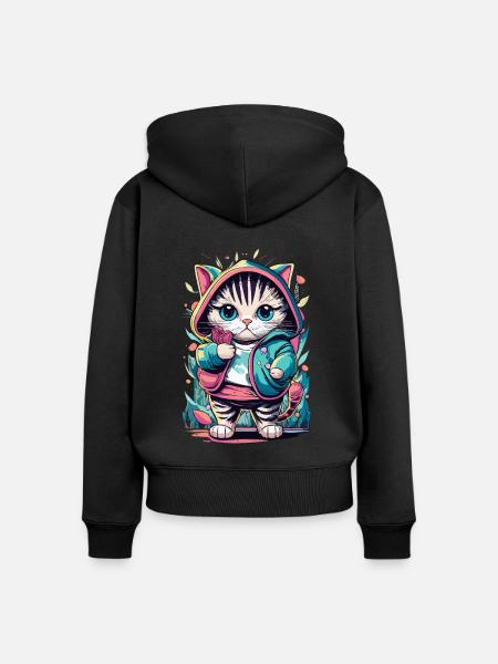 süßes Kawaii Kätzchen Japan - Frauen Premium Bio Zip Hoodie - Schwarz