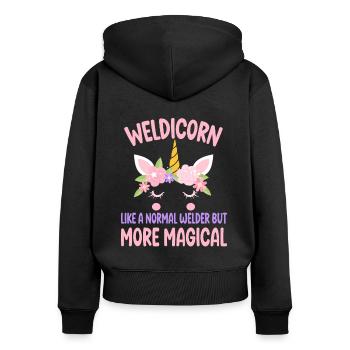 Weldicorn Welding like a normal Welder Girl Gift - Women's Premium Organic Zip Hoodie - black - Back - Julia (174cm)
