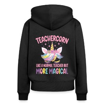 Teachercorn like a normal Teacher Tutor - Women's Premium Organic Zip Hoodie - black - Back - Julia (174cm)