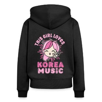 Idée cadeau motif coréen à la mode pour les fans de K-pop - Sweat à capuche zippé Premium bio Femme - noir - Dos - Julia (174cm)