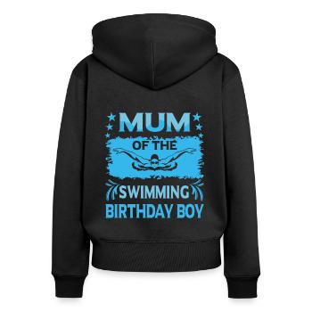 Mum Of the Birthday Boy Swimming Family Design - Frauen Premium Bio Zip Hoodie - Schwarz - Hinten - Julia (174cm)