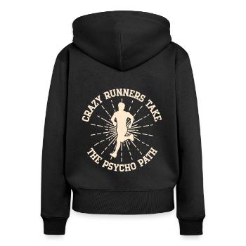 Running Crazy Runners Marathon Runner Gift - Frauen Premium Bio Zip Hoodie - Schwarz - Hinten - Julia (174cm)