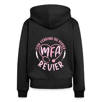 Assistant médical du quartier MFA - Sweat à capuche zippé Premium bio Femme - noir - Dos - Julia (174cm)