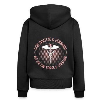 Assistant médical MFA Care & Mind - Sweat à capuche zippé Premium bio Femme - noir - Dos - Julia (174cm)