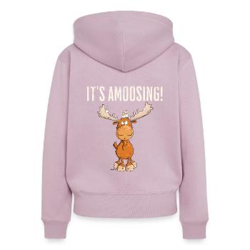 Droll orignal motif animal Scandinavie dicton d’orignal - Sweat à capuche zippé Premium bio Femme - rose poudré - Dos - Julia (174cm)