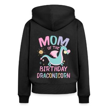 Maman de la fête de famille Dracon - Sweat à capuche zippé Premium bio Femme - noir - Dos - Julia (174cm)