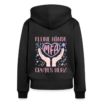 MFA Großes Herz Medizinische Fachangestellte - Frauen Premium Bio Zip Hoodie - Schwarz - Hinten - Julia (174cm)